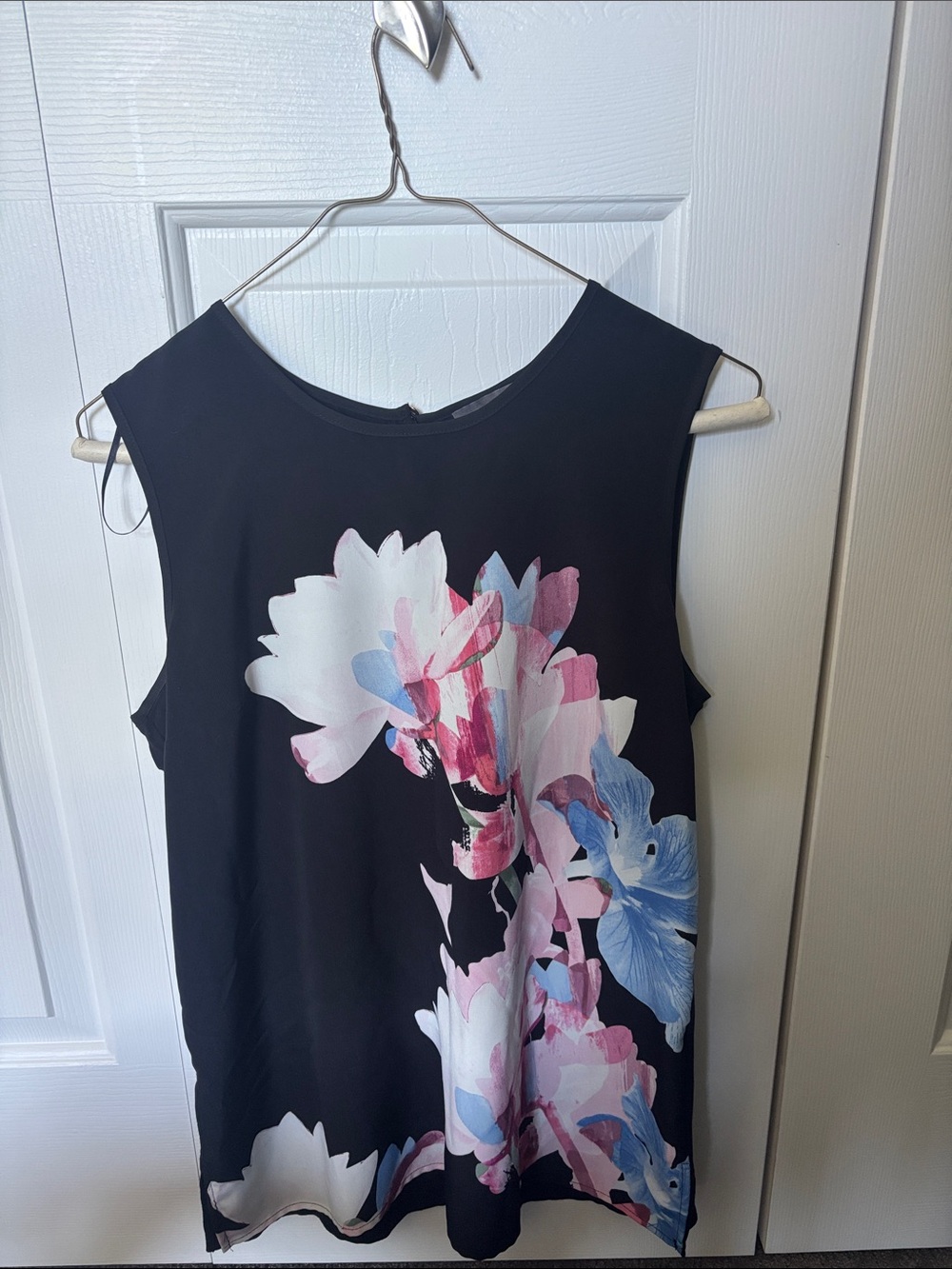 Vince Camuto Black Sleeveless Tank with Pink & Blue Floral Print